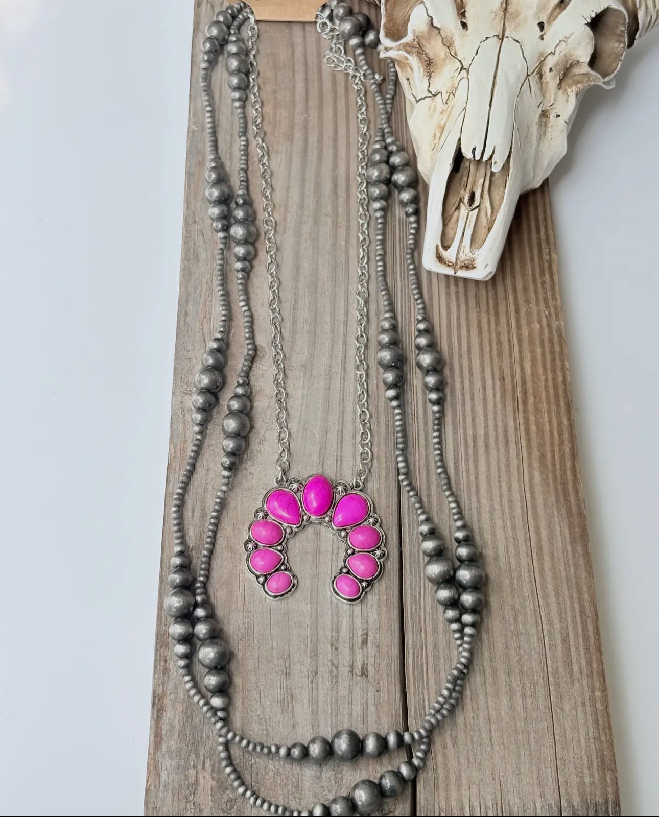 2 Layer Squash Blossom Pendant &
Navajo Pearl Long Necklace pink