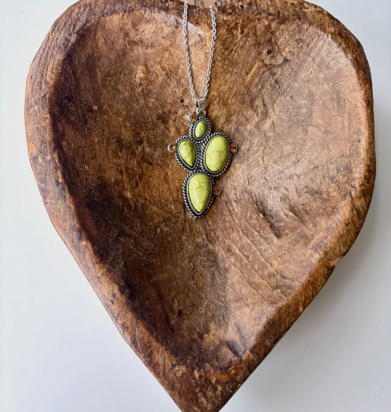 Western Cactus Stone Pendant Necklace