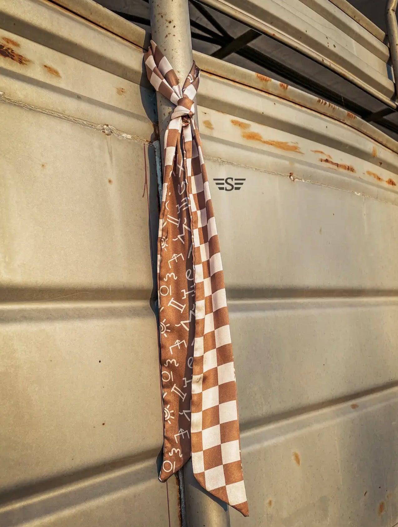 Neutral Checked Brand Twilly