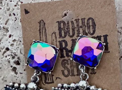 Cosmic western cowgirl glass earrings with blue/purple stones