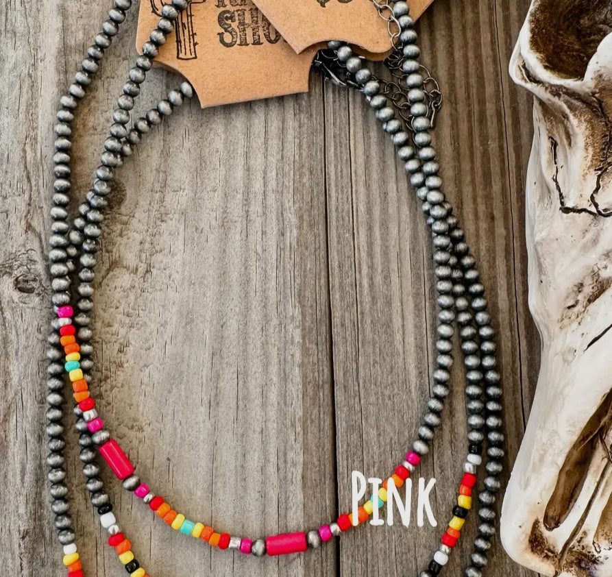 Western Boho Navajo Bead
Choker Necklace pink