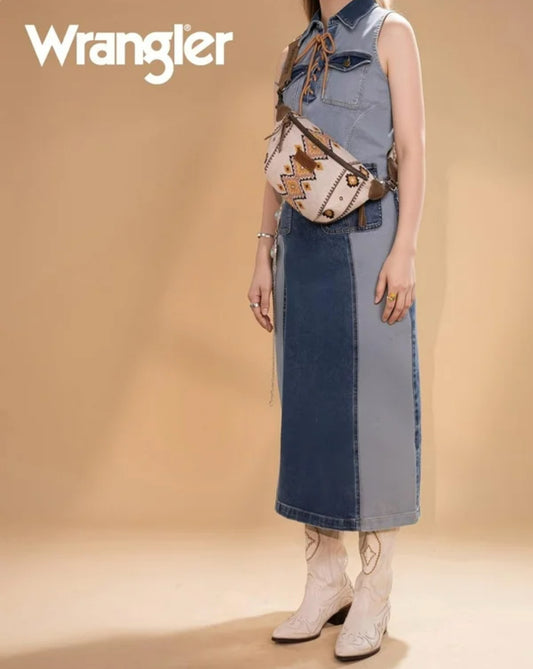 Wrangler Large Fanny Packs for Women Western Crossbody Sling Bags Aztec Belt Purse