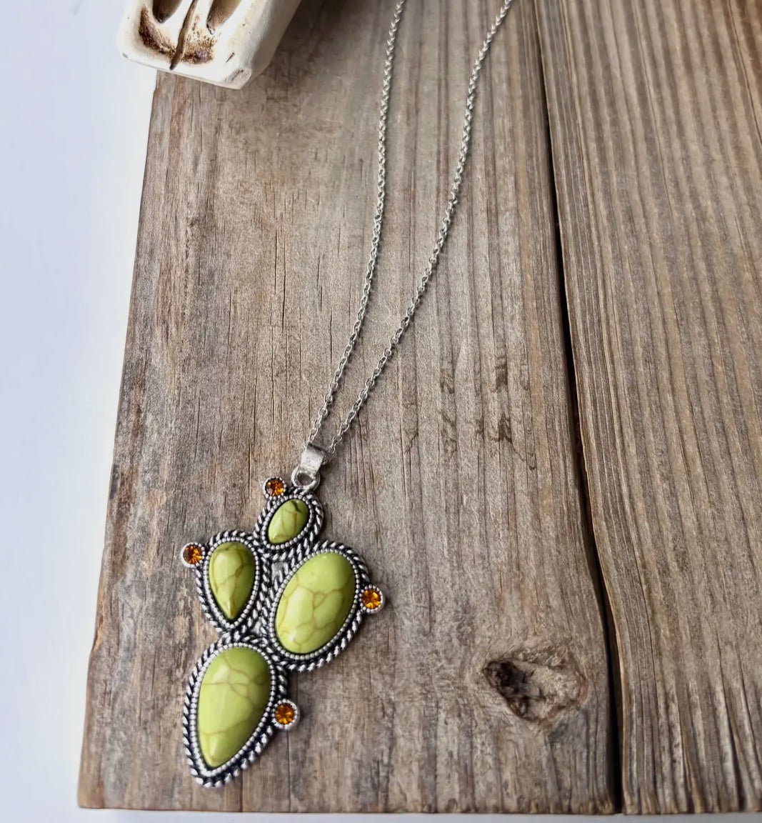 Western Cactus Stone Pendant Necklace