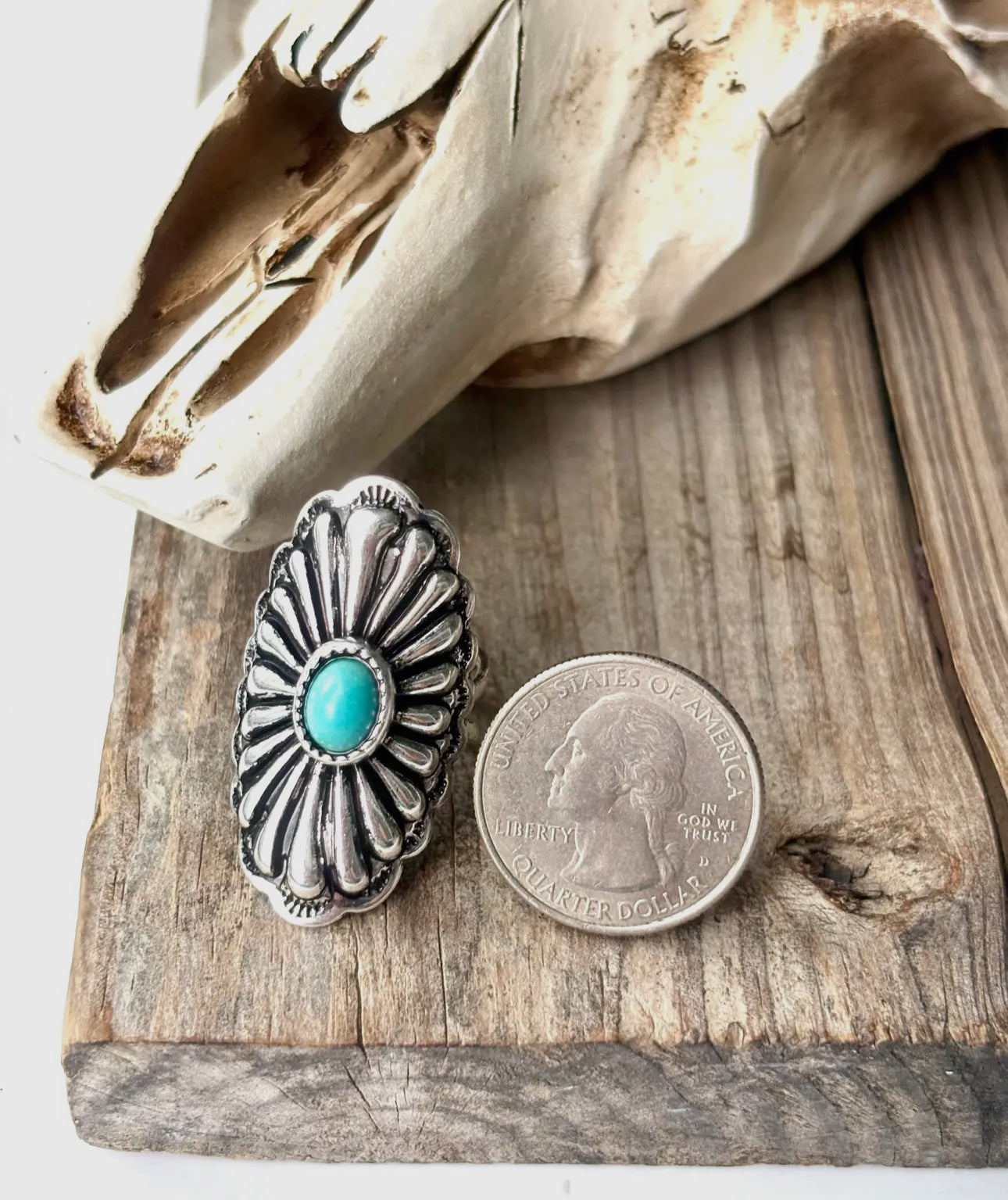 Oval Western Concho Turquoise Stone Cuff Ring