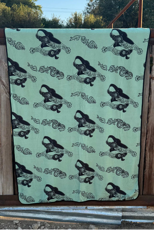 BOOTS AND BURLAP BLANKET