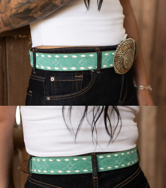 COLORED LEATHER BUCKSTITCH BELT MINT