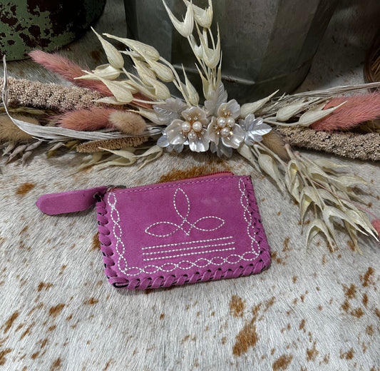 Pink Bootstitch Leather Coin Pouch