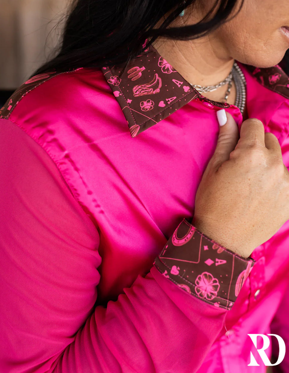 PINK PISTOL SATIN MESH PERFORMANCE RODEO SHIRT