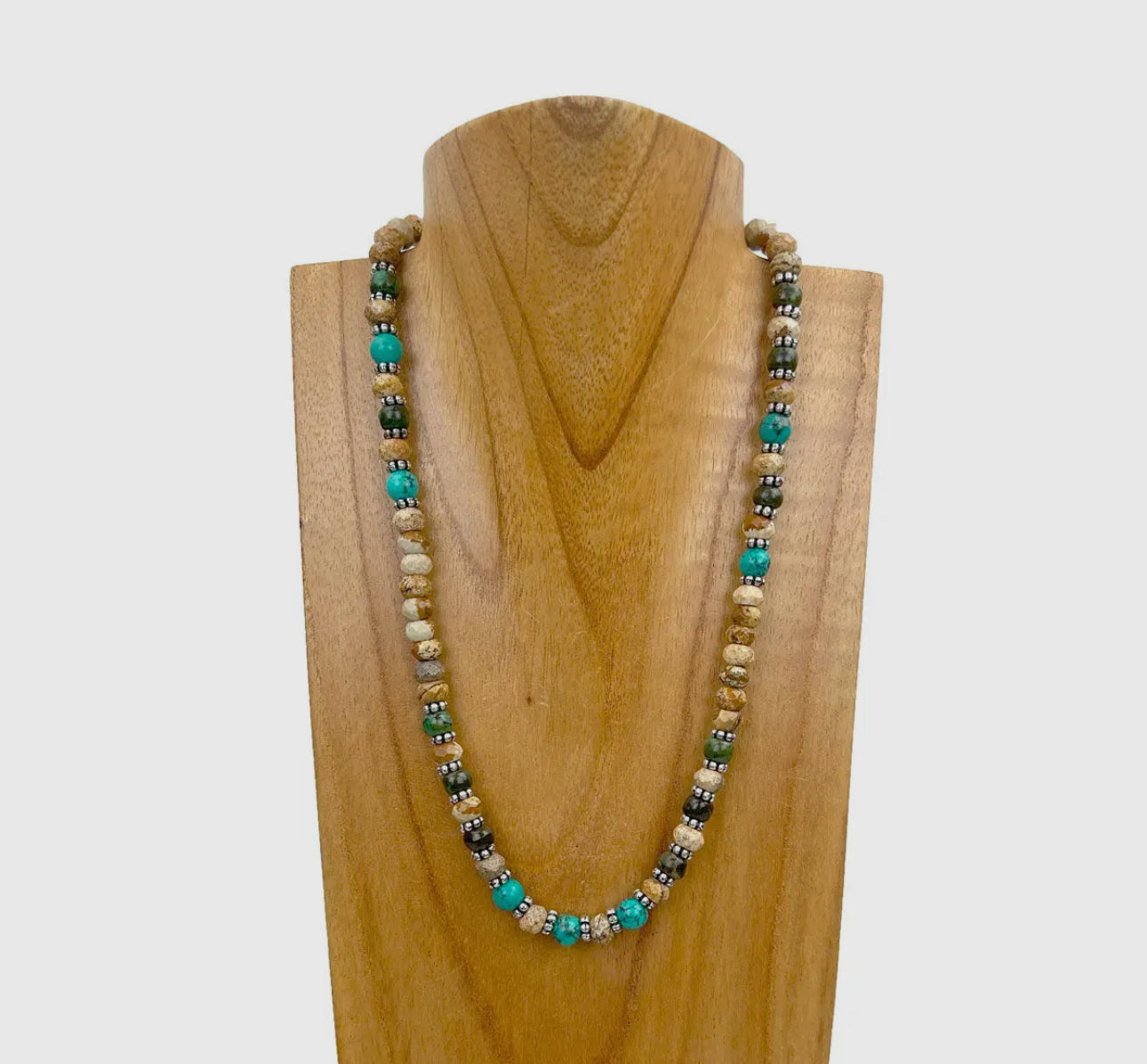 19 Inches
Brown Jasper and Blue Turquoise Stone Necklace