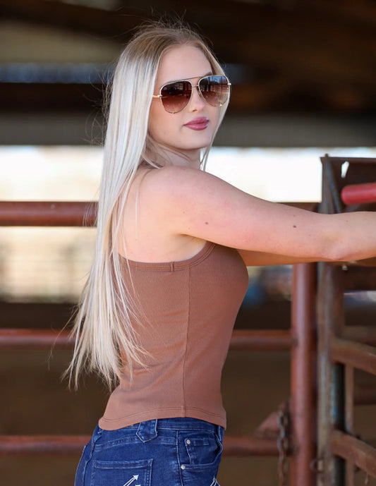 RIBBED ALL-IN-ONE TANK | MOCHA Built-In Bra