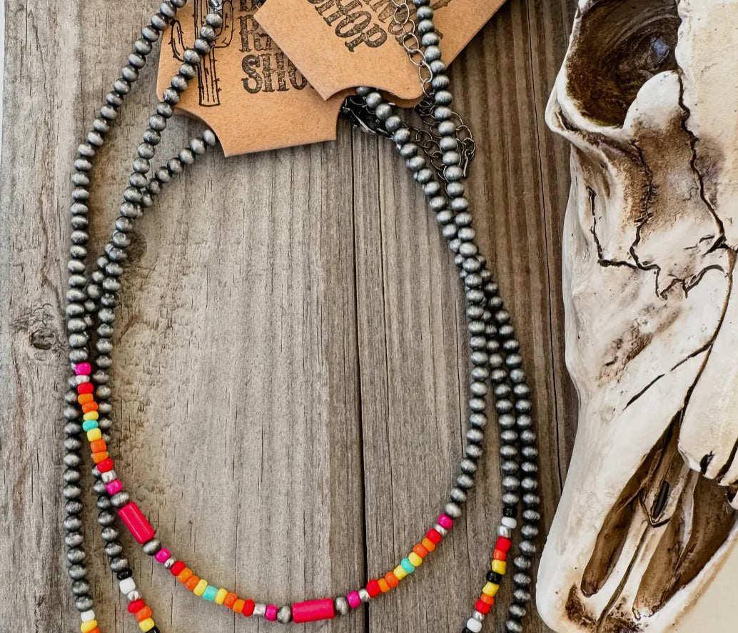 Western Boho Navajo Bead
Choker Necklace pink