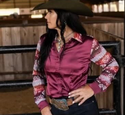 PIPER AZTEC SATIN MESH PERFORMANCE RODEO SHIRT