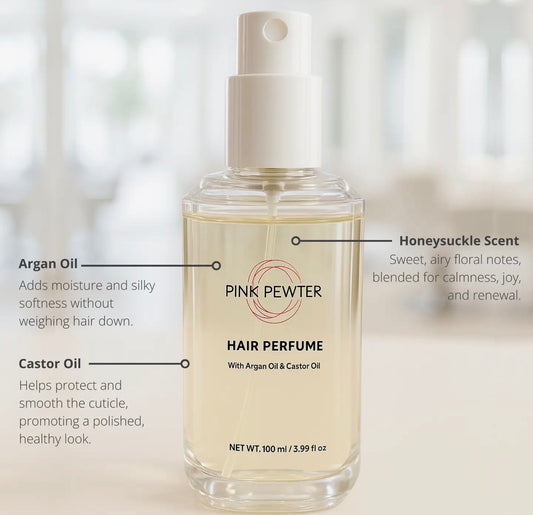 Hair Perfume Spray with Argan & Castor Oil - Long-Lasting Fragrance For Fresh, Shiny Hair - Lightweight, Non-Greasy Hair Mist - 3.4 Fl oz (Honeysuckle)