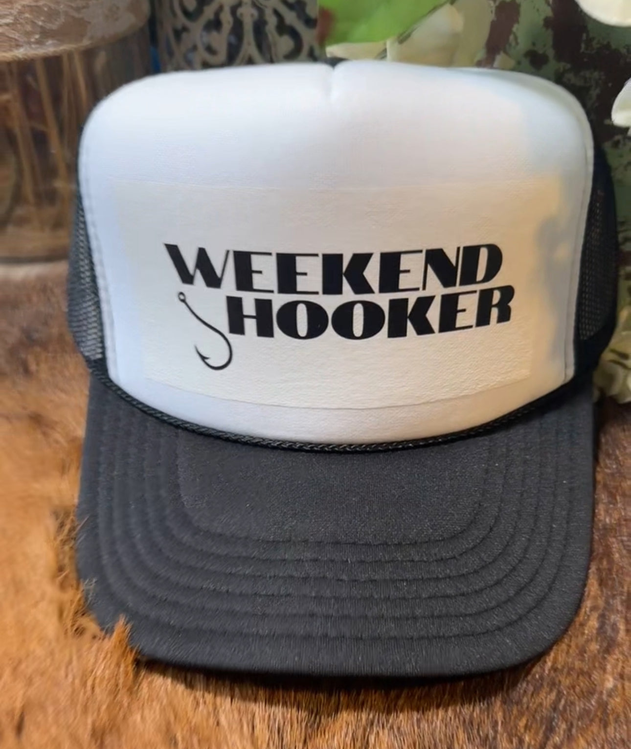 Weekend Hooker Trucker Cap, Black & White Trucker Hat, Fishing Hat, Trendy Hat, Foam Trucker Hat, Summer Hat, Boating Hat