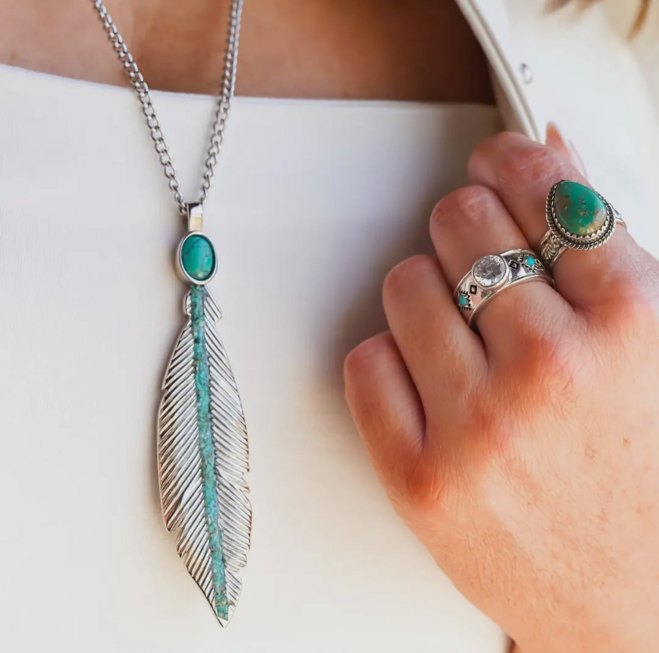 The Feather Pendant Necklace. Antler Rings brand.