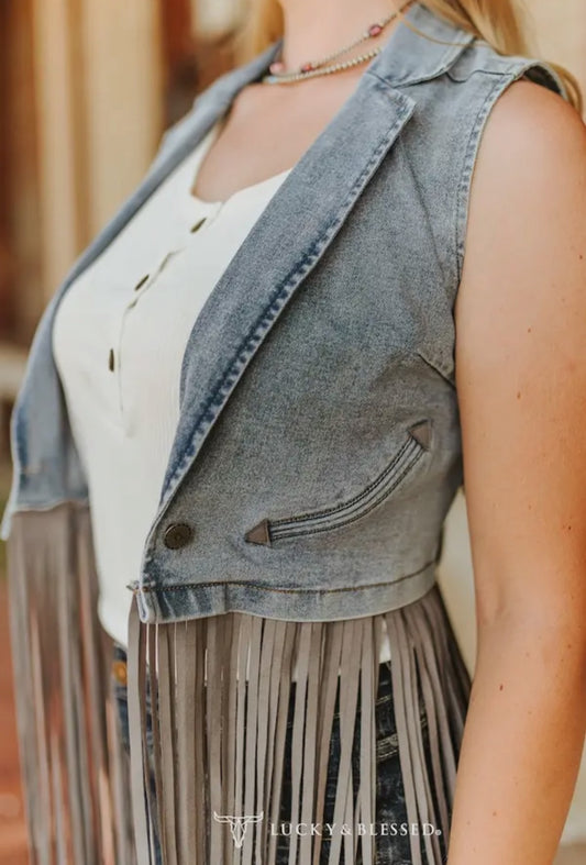 Stone Wash Denim Fringe
Denim Vest
