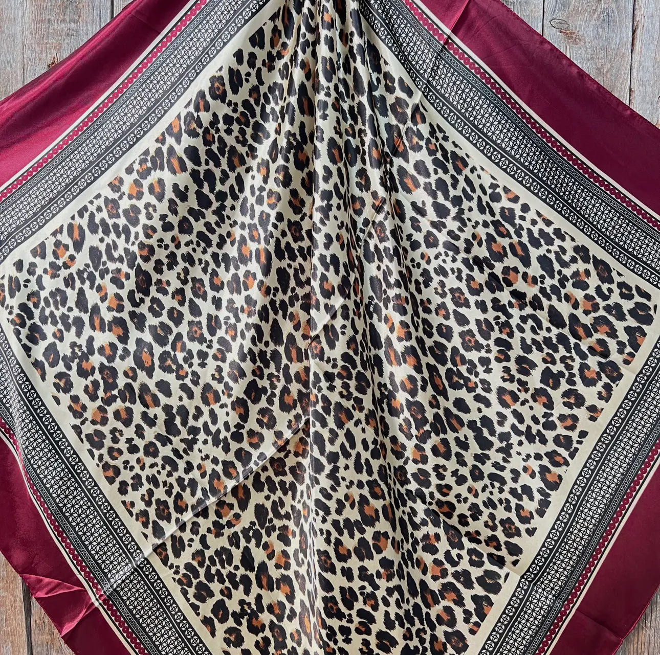 35X35" Wine Leopard Print Wild Rag