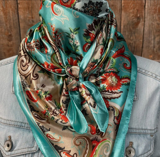 35X35" Turquoise That So 70's Paisley Wild Rag