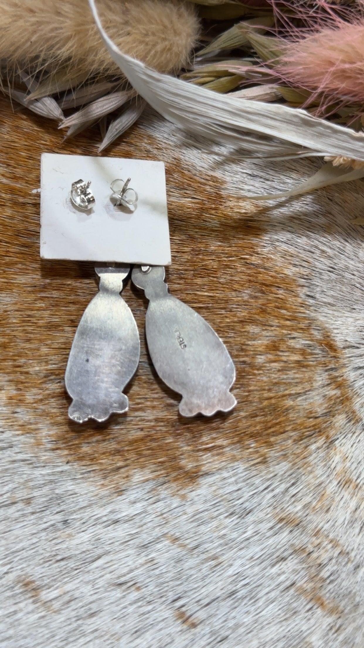Authentic Stamped Kingman turquoise, orange & purple spiny oyster stone Earrings.