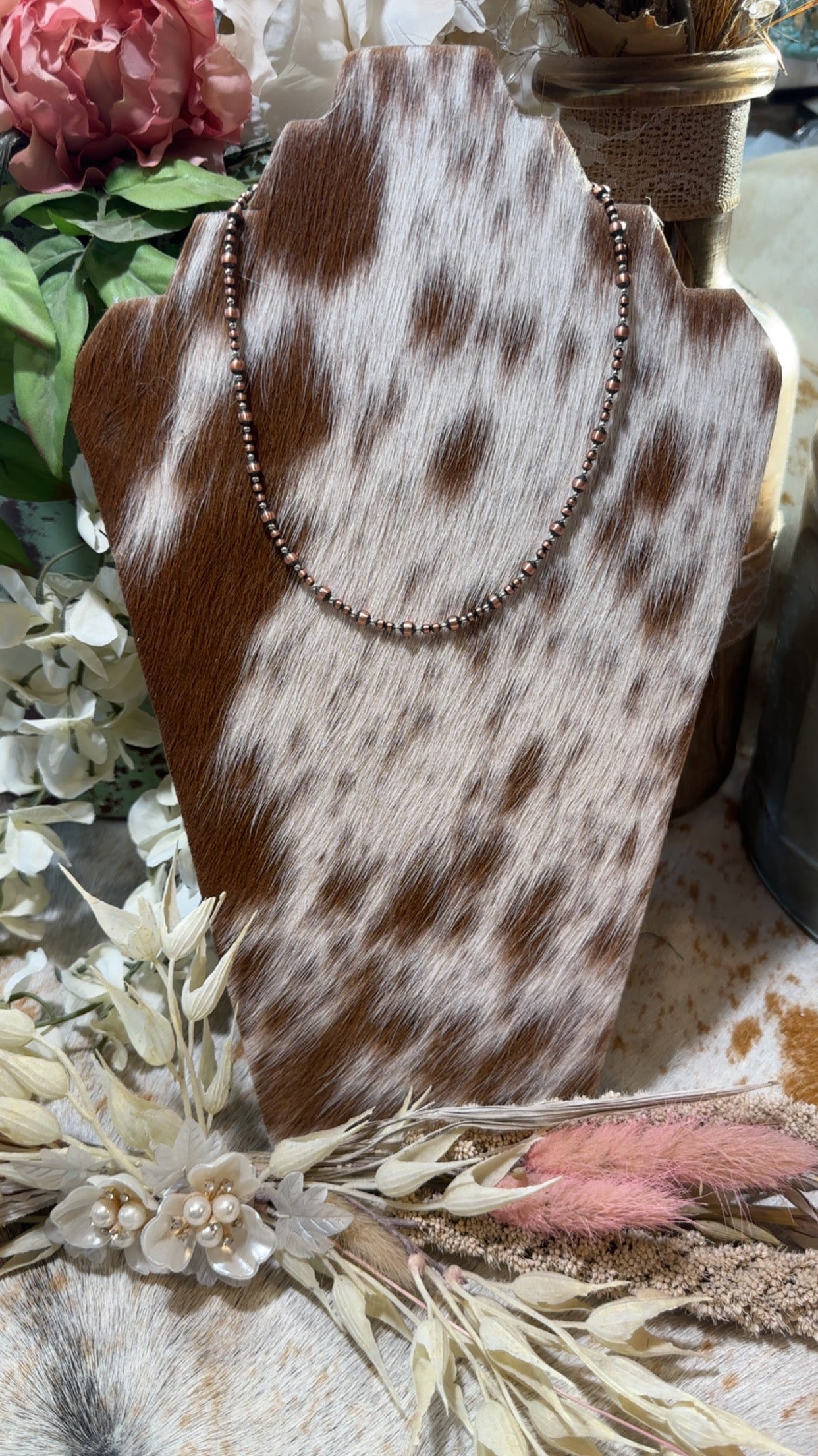Copper pearl with beaded with sterling silver beads necklace 14 inch