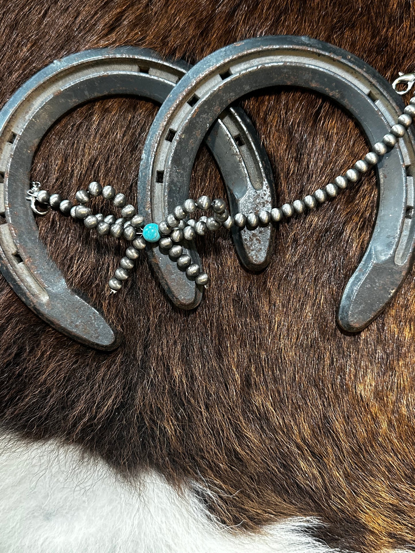 Turquoise and pearl bow trucker hat chain. (Hat not included)