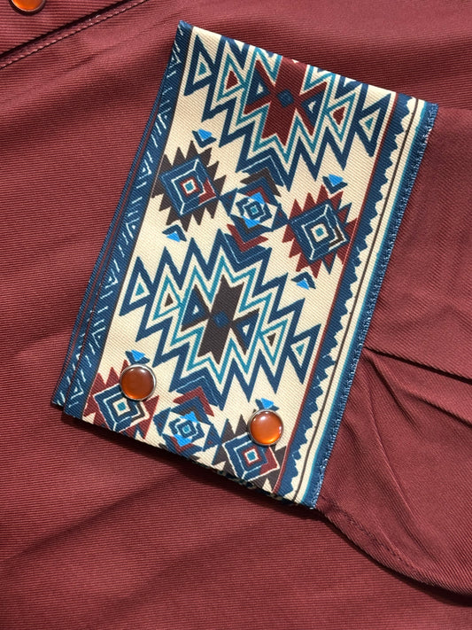 RUST AZTEC YOKE WESTERN BUTTON DOWN TOP