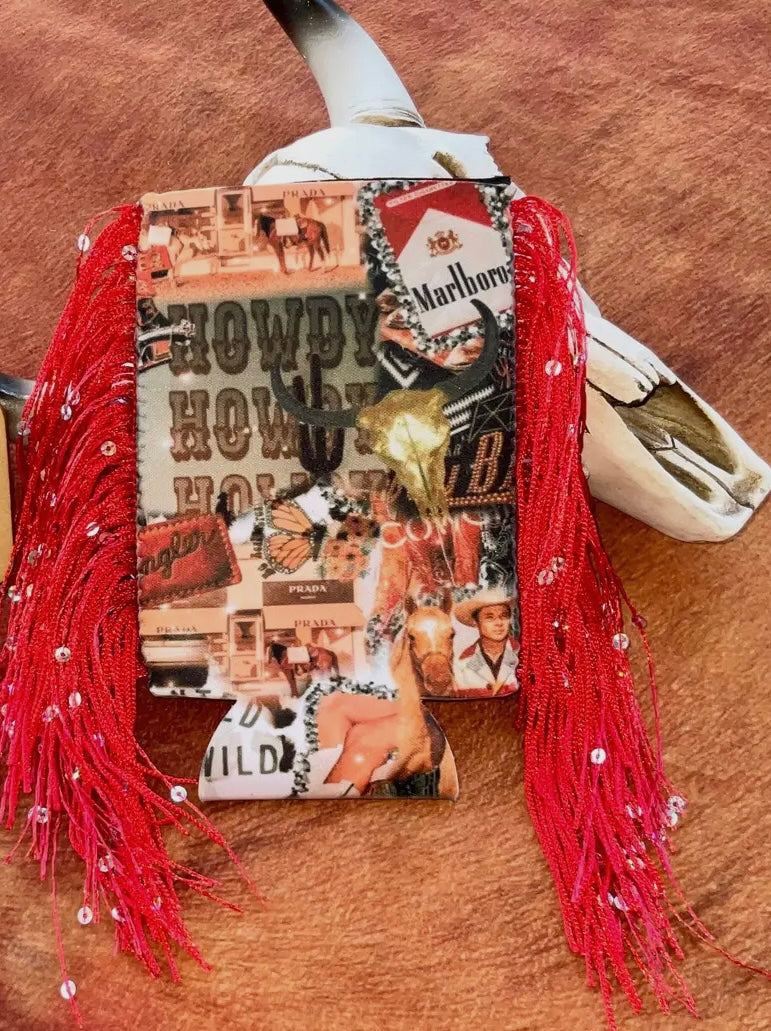Western graphic fringe koozie