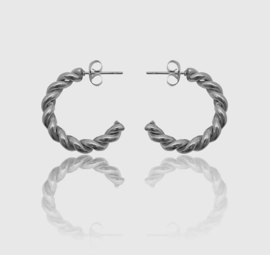 Small Rope Hoop Earrings.            100% Hypoallergenic
﻿﻿Surgical Stainless Steel
﻿﻿Waterproof Anti-Tarnish