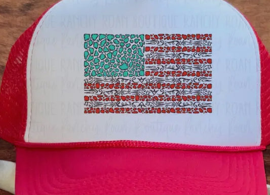 Turquoise Stone Flag Western Foam
Trucker Hat