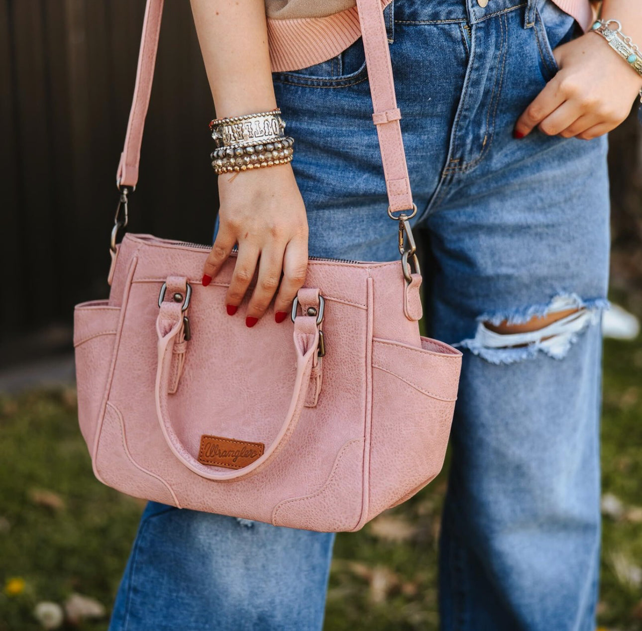 Wrangler Tote Bag for Women Pink Purse for Woman Medium Ladies Crossbody Handbag.