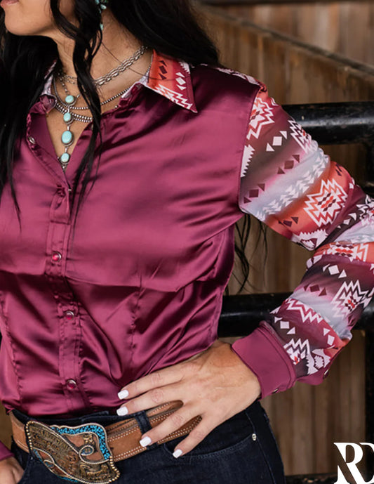 PIPER AZTEC SATIN MESH PERFORMANCE RODEO SHIRT