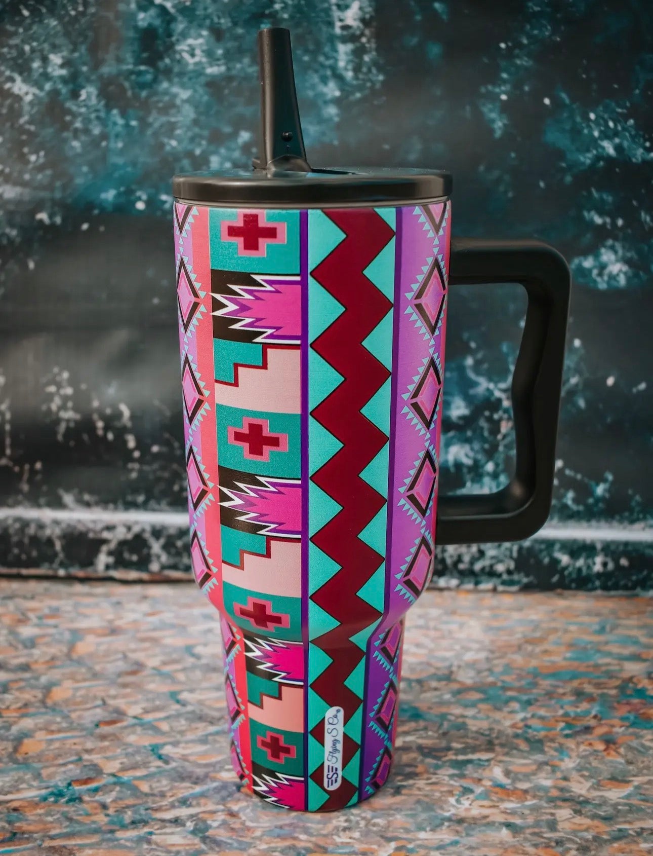 Purple Vintage Geo Flip Lid Tumbler 40oz