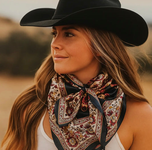 35X35" Navy and Burgundy Flowers and Paisley Wild Rag