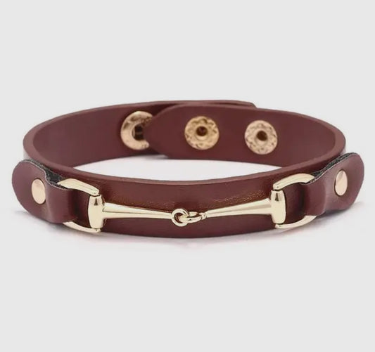 Awst Int'l Vegan Leather Bracelet W/Gold Tone Snaffle Bit (dark brown)