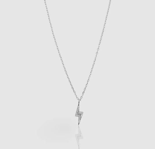 Cz Lightning Bolt Charm Necklace. Sterling Silver (925)