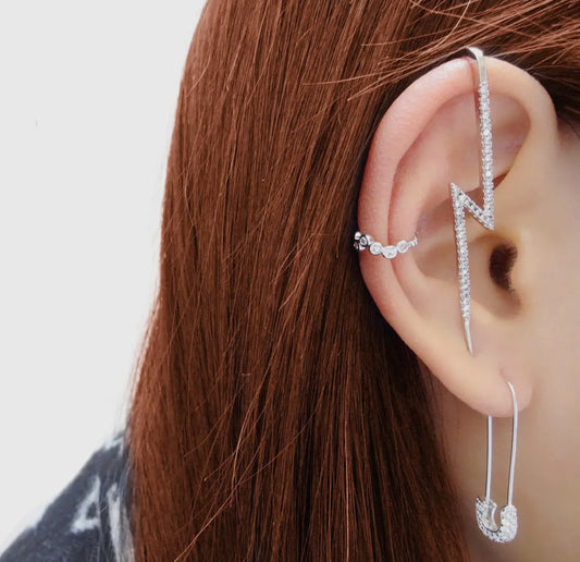Lighting Bolt Edgy Hook Pin Ear
Cuff Earring. Sterling Silver (925)