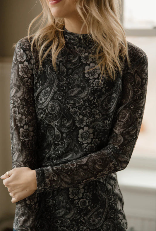 WANTED IN PAISLEY MESH TOP