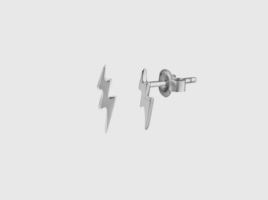 Minimal Lighting Bolt Stud Earrings. Sterling Silver