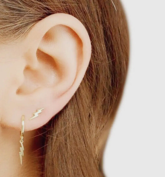 Minimal Lighting Bolt Stud Earrings. Sterling Silver