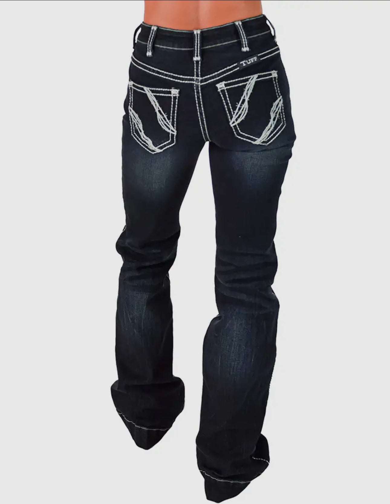 Cowgirl Tuff Co. Gem Trouser with 2 offset cellphone pockets.