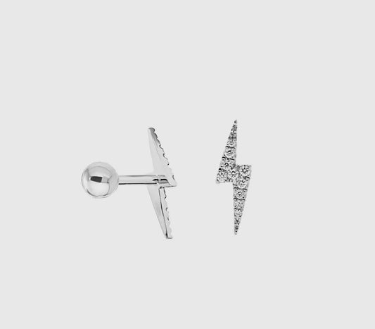 Lighting Bolt Screw Flat Back Earrings. Sterling Silver (925)