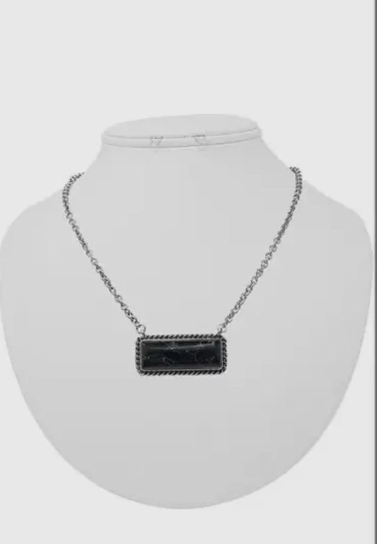 Western Semi Stone Bar Necklace BLACK