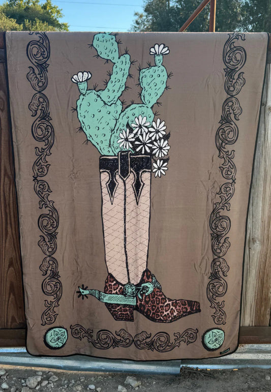 BOOTS AND BURLAP BLANKET