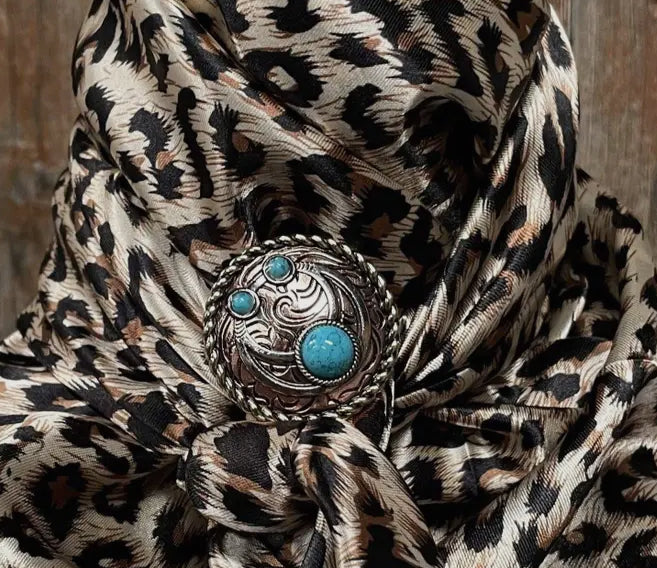 Tooled slide with turquoise (this wild rag is available on our site as well)