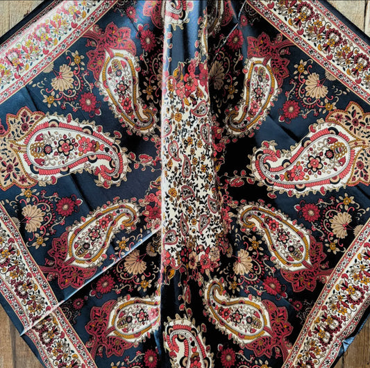 35X35" Navy and Burgundy Flowers and Paisley Wild Rag