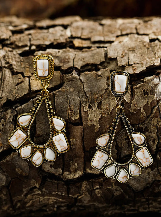 White Turquoise Inlay Cut Out Western Dangle Earrings