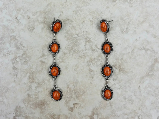 4 Tiers Orange Stone Dangle Earrings