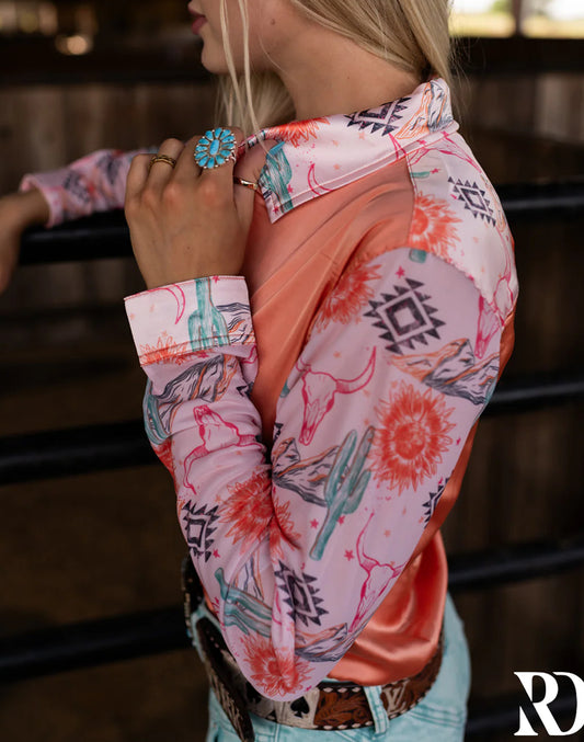 CANYON ROSE SATIN MESH PERFORMANCE RODEO SHIRT