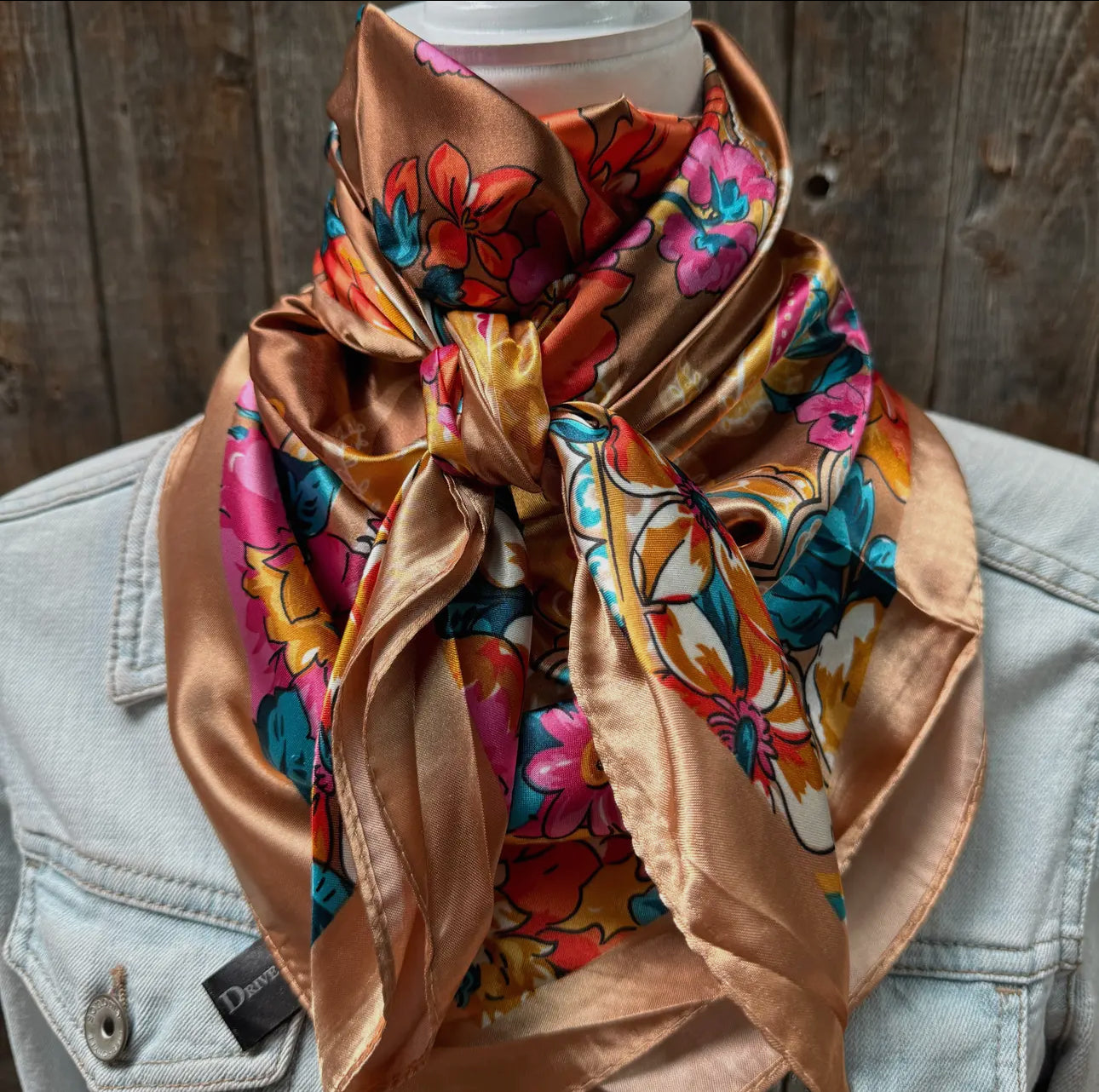35X35" Tan Big Floral Wild Rag