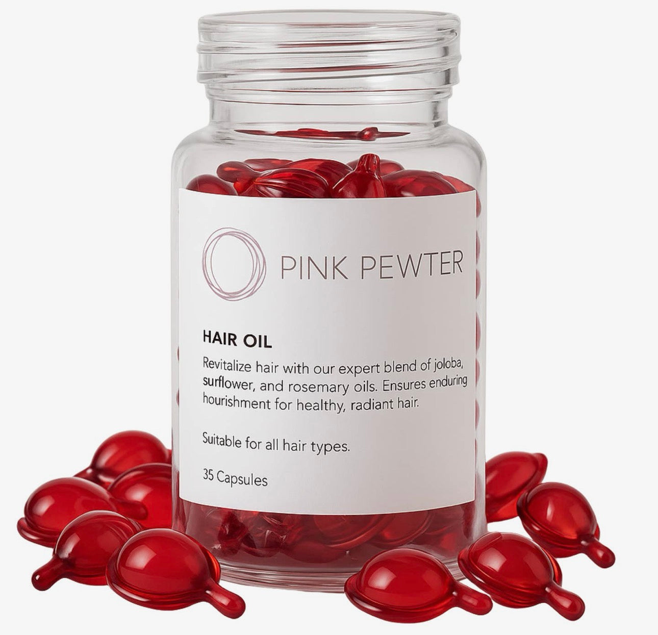 Lightweight Hair Oil Capsules - Nourishing Blend with Olive, Jojoba, Sunflower Seed and Rosemary Oil (Shine and Frizz Control)